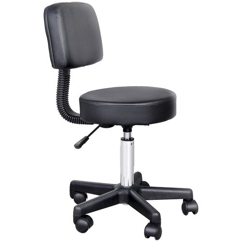 Tabouret De Travail Pivotant Réglable Pour Coiffure, Ergonomique Avec Roulettes - Similicuir Noir