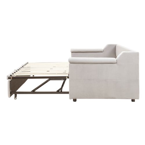 Lit Gigogne Simple 90/180x190 Cm - Rangement, Accoudoirs Larges, Bluetooth USB, Velours Beige