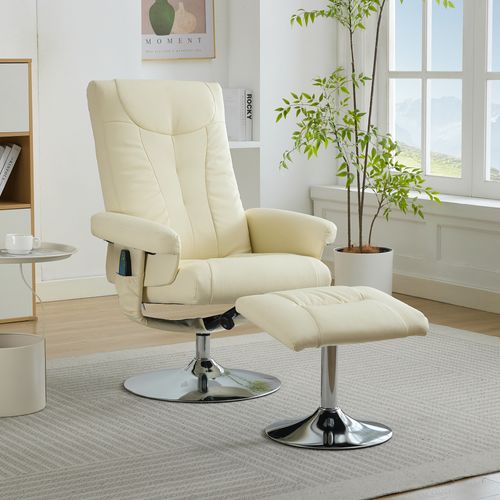Fauteuils Relax, Fauteuil Massant Électrique Avec Repose-pieds Pivotant 360° Et Chauffage, Pu Beige