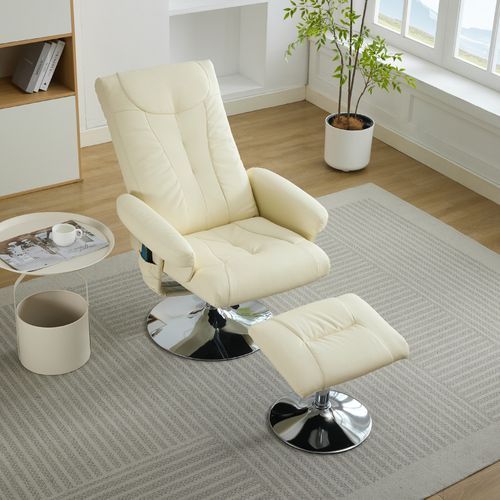 Fauteuils Relax, Fauteuil Massant Électrique Avec Repose-pieds Pivotant 360° Et Chauffage, Pu Beige
