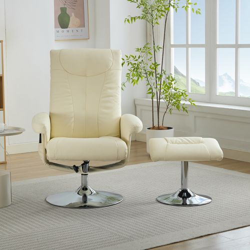 Fauteuils Relax, Fauteuil Massant Électrique Avec Repose-pieds Pivotant 360° Et Chauffage, Pu Beige