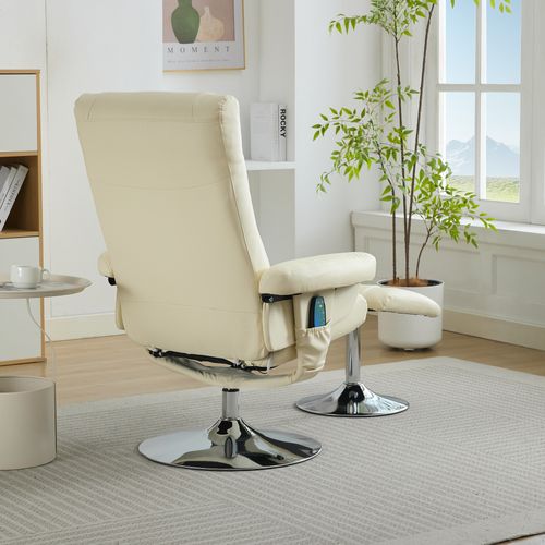 Fauteuils Relax, Fauteuil Massant Électrique Avec Repose-pieds Pivotant 360° Et Chauffage, Pu Beige
