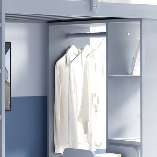 Lit Mezzanine 90x200 Cm Bois Avec Étagères, Porte-vêtements Et Rangement Amovible, Gris