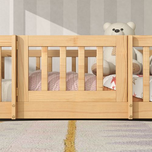 Lit Superposé 90x200 Cm Enfant Avec Escalier D'angle, Barrières, Petite Porte, Bois Naturel
