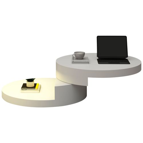 Table Basse - Tables De Salon Rotative 360° Avec Éclairage LED 16 Couleurs, Mdf, Blanc
