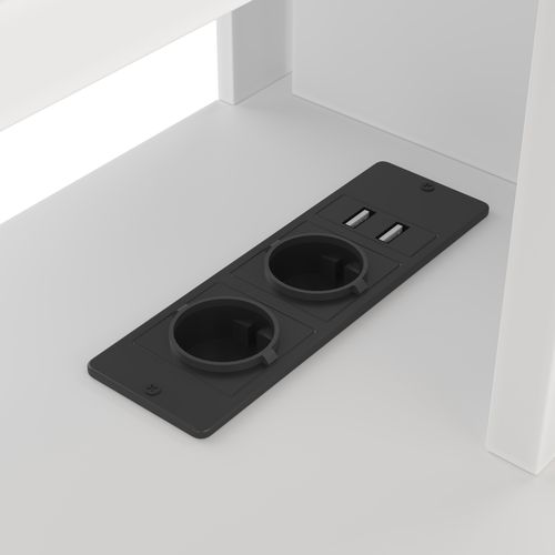 Lit Mezzanine 140x200 Cm - Lit Avec Bureau Intégré Et LED 16 S - Pin Et Mdf - Blanc