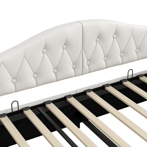 Lit Gigogne 140x200 Cm - Lit Double Avec Coffre Mdf Et Lin - Montage Requis - Beige