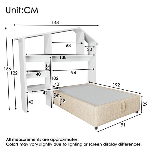 Lit Coffre Enfant 90x190 Cm - Lit Simple Avec Rangement Hydraulique Et Bibliothèque - Naturel
