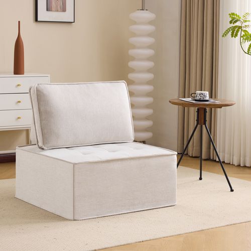Fauteuil Fixe 1 Place – Confortable Avec Dossier Modulable, Design Élégant, Tissu Lin Beige