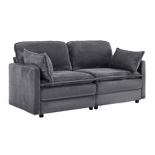 Canapé 2 Places Moderne Pour Salon/chambre, Assise Confortable, Cadre Bois, Velours Côtelé Gris