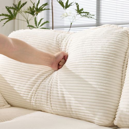 Canapé 2 Places Moderne Pour Salon/chambre, Assise Confortable, Cadre Bois, Velours Côtelé Blanc