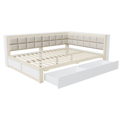 Lit Banquette 140x200 Cm Double Avec Rangement Et Dossier Doux, Idéal Appartements, Pin, Bois