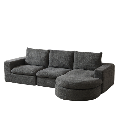 Canapé Modulable L-shape Avec Méridienne – Chenille Et Mousse Compressée, Prêt à L’usage, Gris