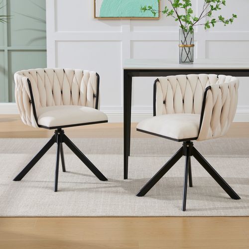 Chaise De Fauteuil 1 Place Moderne,rotation 180°, Assise Confortable, Pieds Métal, Velours Ivoire