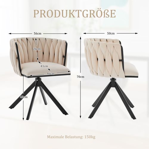 Chaise De Fauteuil 1 Place Moderne,rotation 180°, Assise Confortable, Pieds Métal, Velours Ivoire