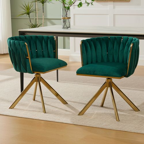 Chaise De Fauteuil Velours Moderne 1 Place, Rotation 180°, Ergonomique, Pieds Métal Doré, Émeraude