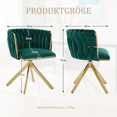 Chaise De Fauteuil Velours Moderne 1 Place, Rotation 180°, Ergonomique, Pieds Métal Doré, Émeraude