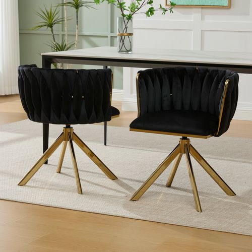 Chaise De Fauteuil Velours Moderne 1 Place, Rotation 180°, Ergonomique, Pieds Métal Doré, Noir