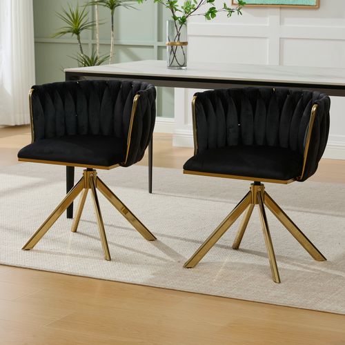 Chaise De Fauteuil Velours Moderne 1 Place, Rotation 180°, Ergonomique, Pieds Métal Doré, Noir