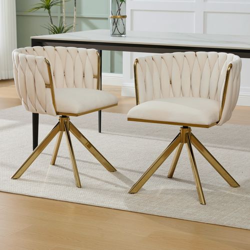 Chaise De Fauteuil Velours Moderne 1 Place, Rotation 180°, Ergonomique, Pieds Métal Doré, Ivoire