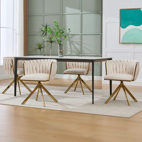 Chaise De Fauteuil Velours Moderne 1 Place, Rotation 180°, Ergonomique, Pieds Métal Doré, Ivoire