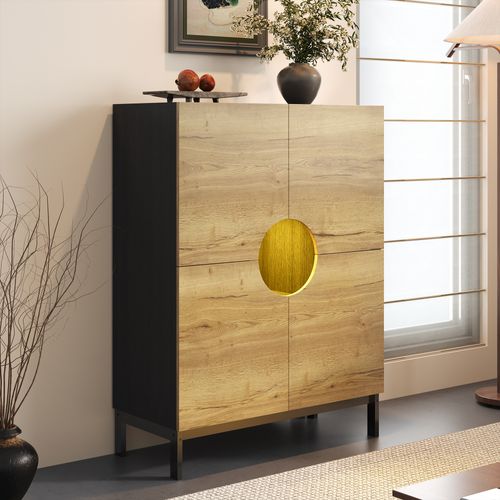 Meuble à Chaussures Et Vitrine 2 En 1 - Meuble D’entrée, Rangements Et Compartiments, Mdf, Naturel