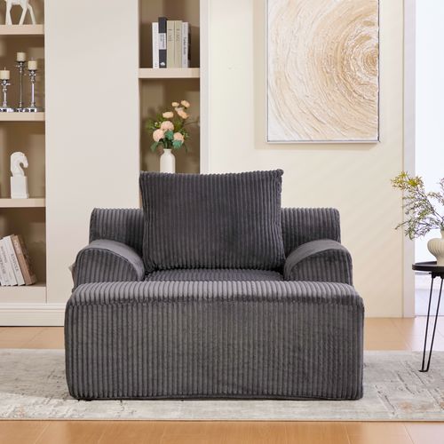 Fauteuil Relax En Velours Côtelé Avec Repose-pieds Et Coussin, Sans Montage, Gris