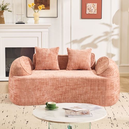 Canapé 2 Places Compressible Avec Accoudoirs Et 2 Coussins, Sans Assemblage, Mousse Rose