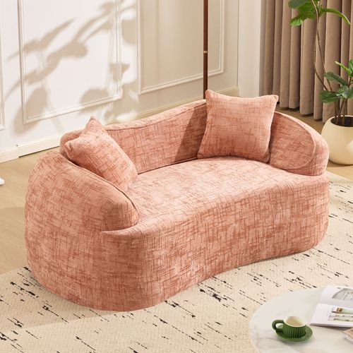 Canapé 2 Places Compressible Avec Accoudoirs Et 2 Coussins, Sans Assemblage, Mousse Rose