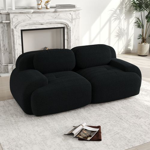 Canapé Modulable Moderne 2 Places, Accoudoirs Arrondis, Base Antidérapante, Velours Côtelé Noir