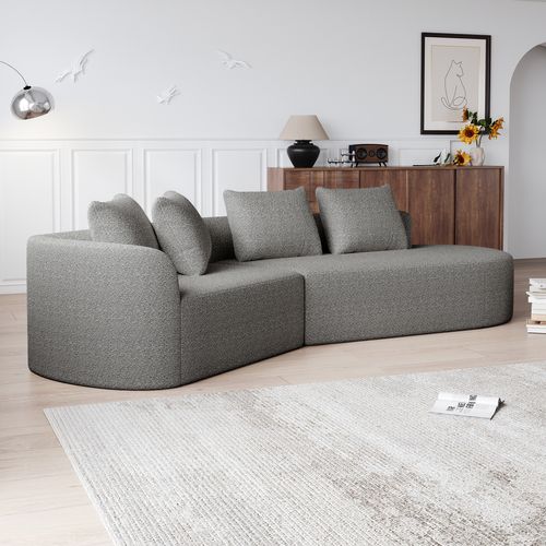 Canapé D’angle 3 Places Chenille Moderne, Sans Assemblage, 4 Coussins, Modulable, Gris Clair