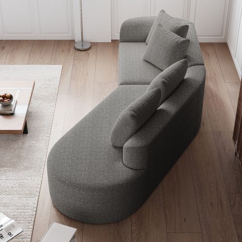 Canapé D’angle 3 Places Chenille Moderne, Sans Assemblage, 4 Coussins, Modulable, Gris Clair