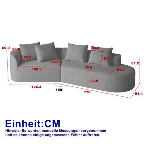 Canapé D’angle 3 Places Chenille Moderne, Sans Assemblage, 4 Coussins, Modulable, Gris Clair