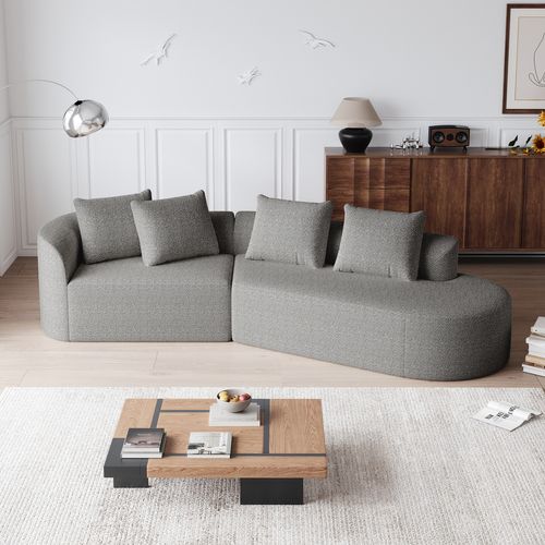 Canapé D’angle 3 Places Chenille Moderne, Sans Assemblage, 4 Coussins, Modulable, Gris Clair