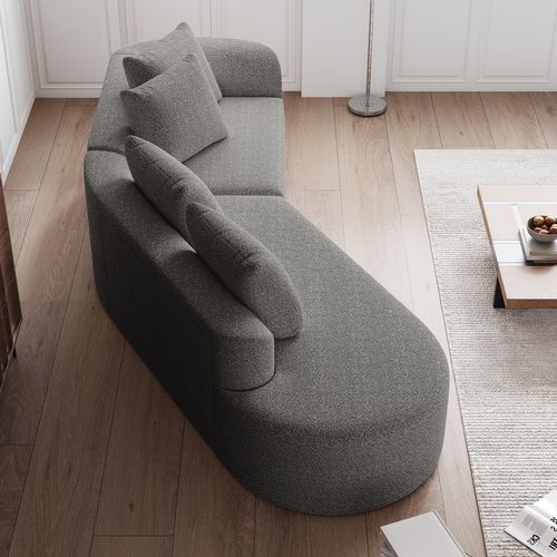 Canapé D’angle 3 Places Chenille Moderne, Sans Assemblage, 4 Coussins, Modulable, Gris Clair