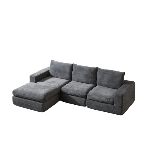 Canapé D’angle 3 Places En L, Méridienne Et 3 Coussins, Sans Assemblage, Velours Côtelé Gris Foncé