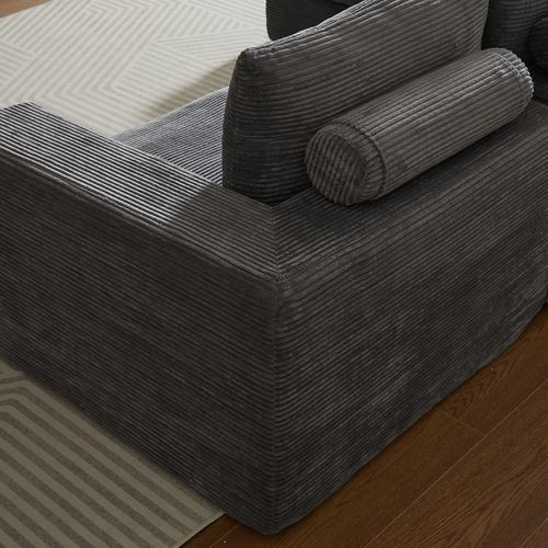 Canapé D’angle 3 Places En L, Méridienne Et 3 Coussins, Sans Assemblage, Velours Côtelé Gris Foncé