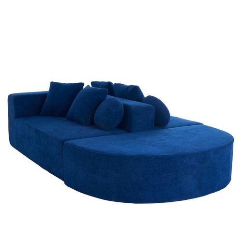 Canapé Modulable 5 Places Avec 6 Coussins, Sans Assemblage, Confortable, Chenille Bleu