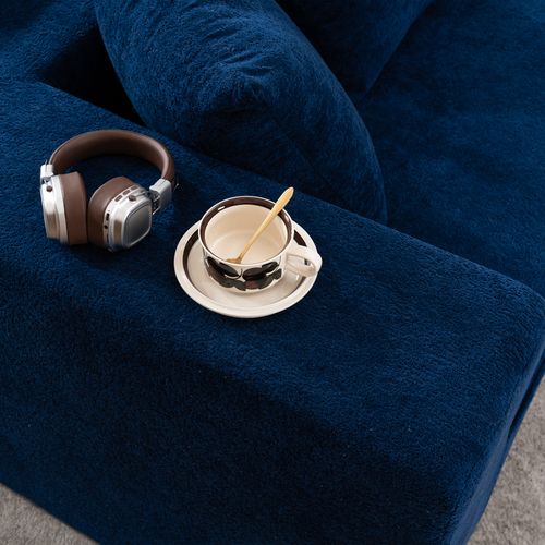 Canapé Modulable 5 Places Avec 6 Coussins, Sans Assemblage, Confortable, Chenille Bleu