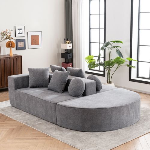 Canapé Modulable 5 Places Avec 6 Coussins, Sans Assemblage, Confortable, Chenille Gris