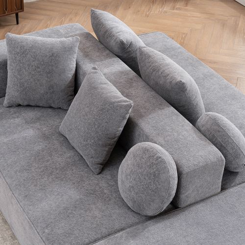 Canapé Modulable 5 Places Avec 6 Coussins, Sans Assemblage, Confortable, Chenille Gris