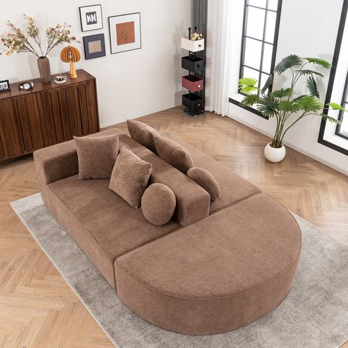 Canapé Modulable 5 Places Avec 6 Coussins, Sans Assemblage, Confortable, Chenille Marron