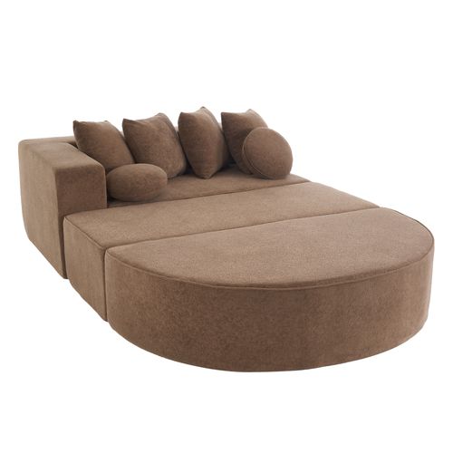 Canapé Modulable 5 Places Avec 6 Coussins, Sans Assemblage, Confortable, Chenille Marron