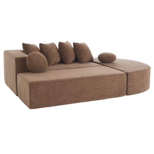 Canapé Modulable 5 Places Avec 6 Coussins, Sans Assemblage, Confortable, Chenille Marron