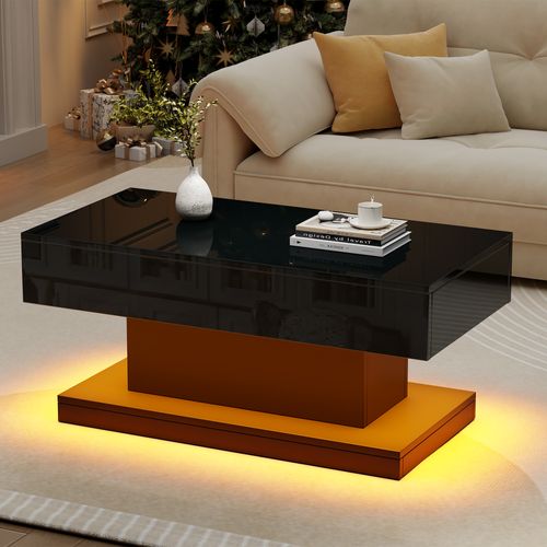 Table Basse - Tables De Salon Modernes Avec 2 Tiroirs Et LED Intégré, Meubles De Salon Noir