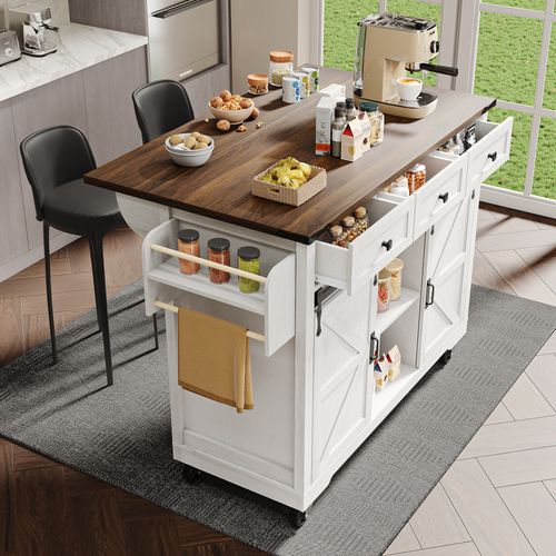 Table De Bar – Extensible Avec 2 Portes Coulissantes, 3 Tiroirs, Roulettes, Métal/mdf, Beige