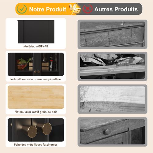 Îlot De Cuisine – Roulettes, Plateau Bois, Tiroirs Fermés, Meuble De Rangement Multifonction, Noir