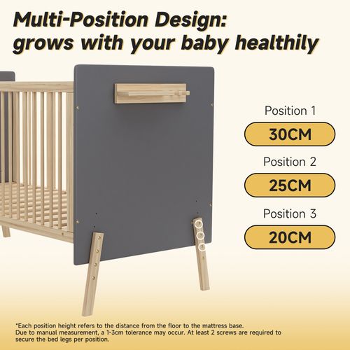 Lit Enfant Bébé 163x80x92 Cm Réglable 3 Hauteurs, Bois De Sapin, Bleu-gris + Naturel