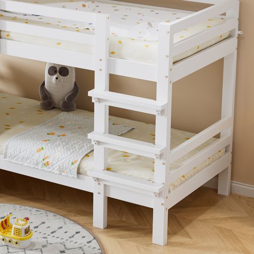 Lit Superposé Enfant 90x200 Cm Cabane Avec Fenêtres, Toit, Garde-corps, Échelle, Pin Et Mdf, Blanc