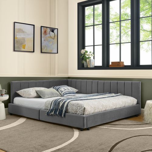 Lit Banquette Double 160×200 Cm Avec Haut Dossier, Velours Gris Foncé